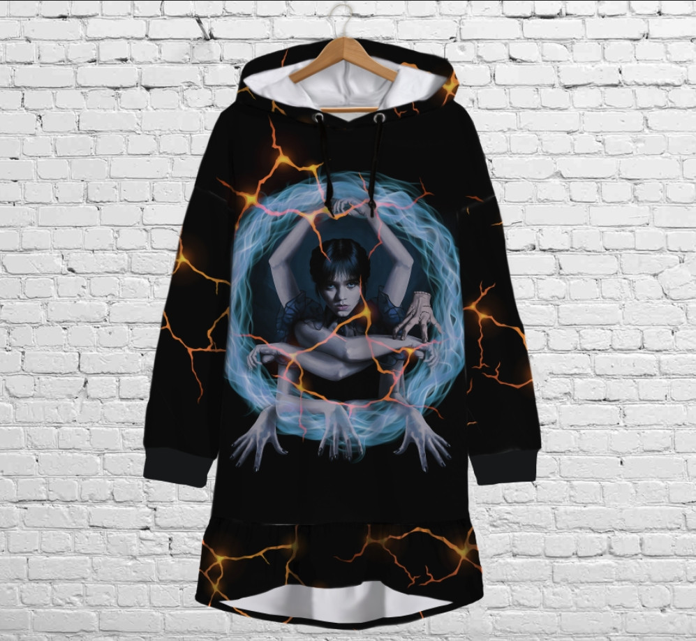 Плаття-худі рожеве з капюшоном і воланом Вензді Аддамс