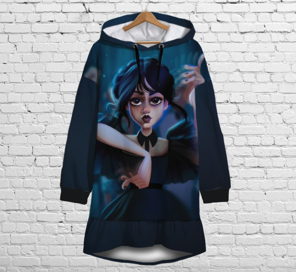 Плаття-худі рожеве з капюшоном і воланом Вензді Аддамс