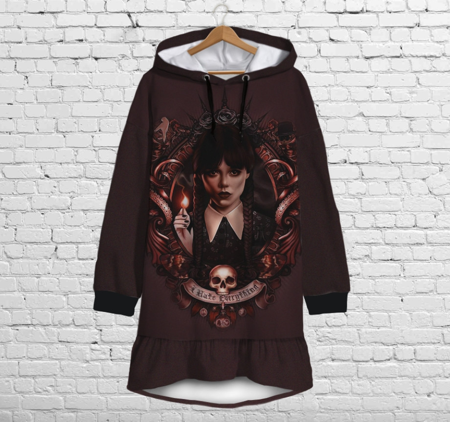 Плаття-худі рожеве з капюшоном і воланом Вензді Аддамс