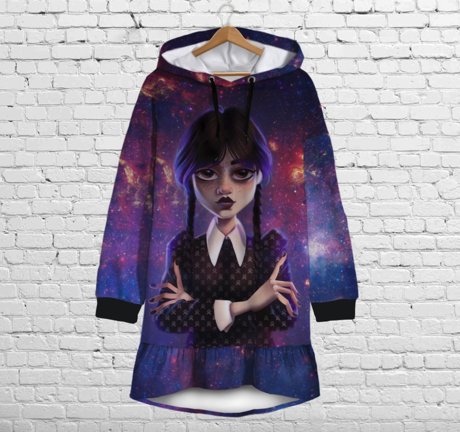 Плаття-худі рожеве з капюшоном і воланом Вензді Аддамс