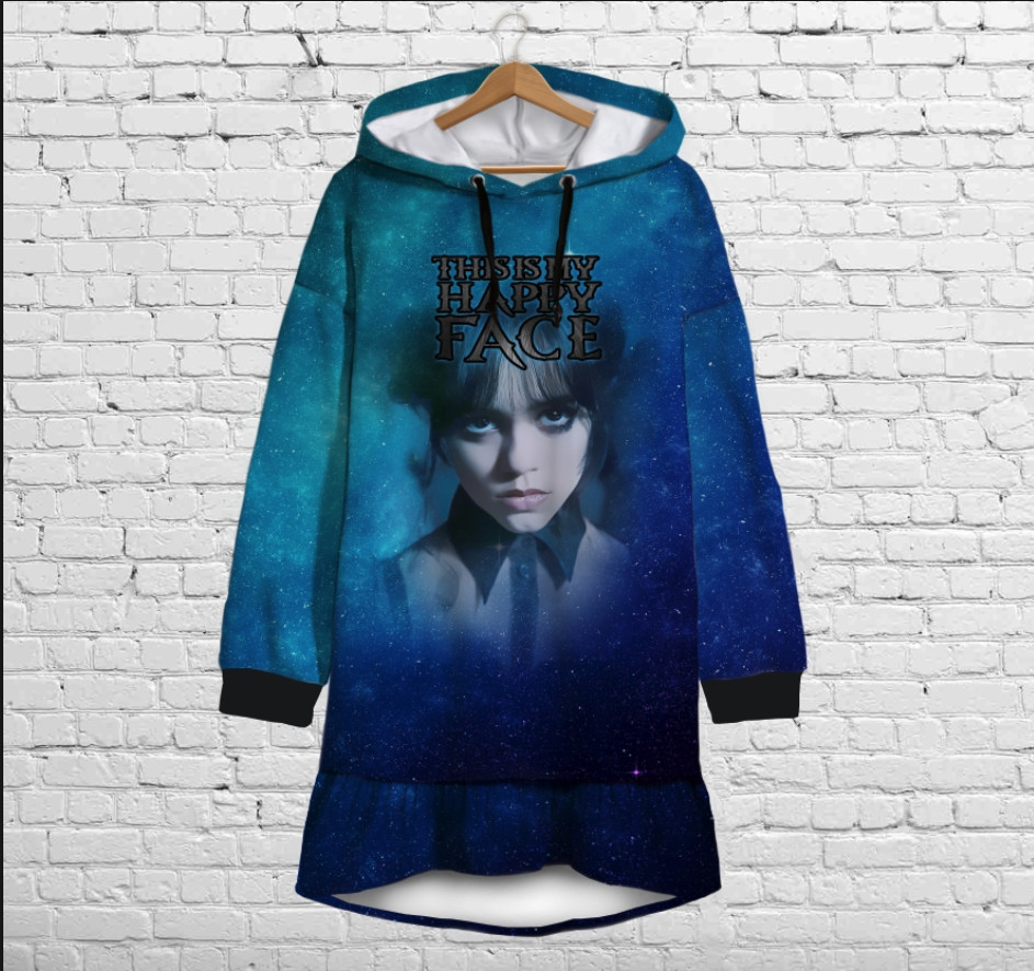 Плаття-худі рожеве з капюшоном і воланом Вензді Аддамс