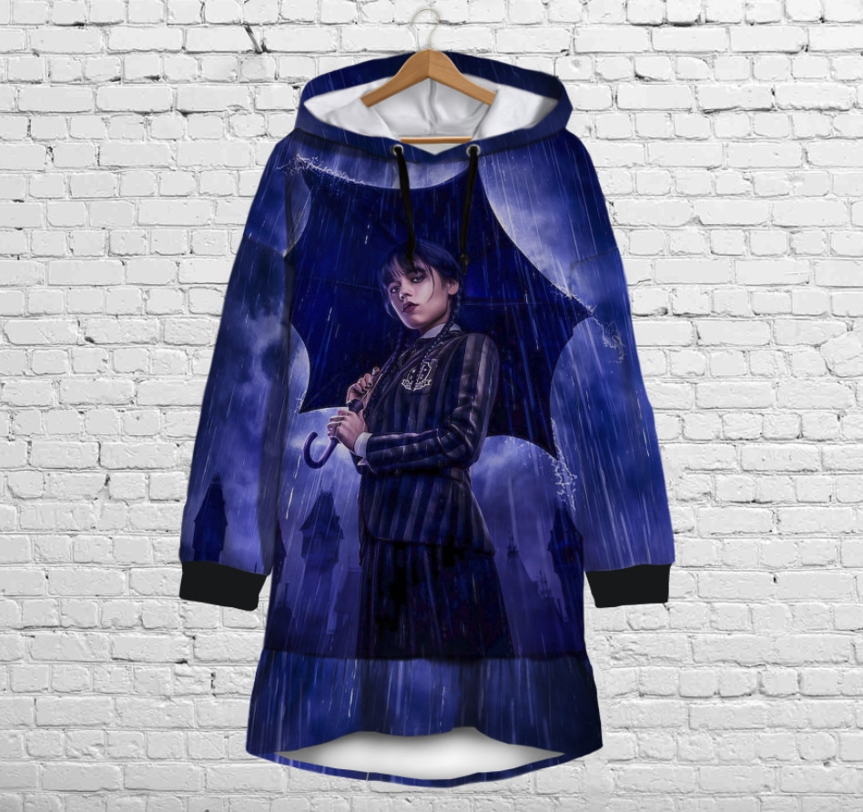 Плаття-худі рожеве з капюшоном і воланом Вензді Аддамс