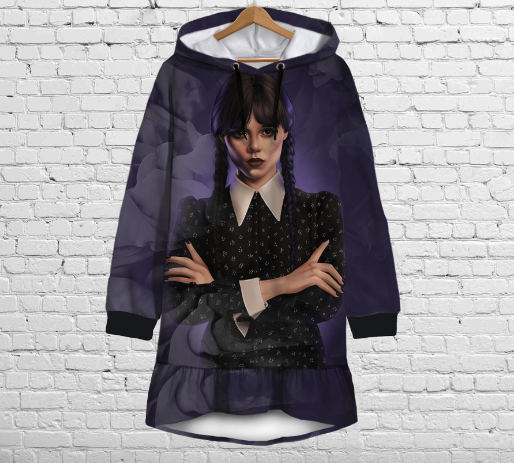 Плаття-худі рожеве з капюшоном і воланом Вензді Аддамс