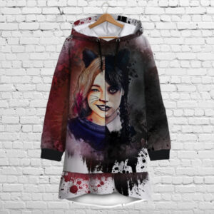 Плаття-худі рожеве з капюшоном і воланом Вензді в Еніт (Венздей Аддамс) (Wednesday Addams) Дитячі і дорослі розміри. ВСІ Розміри