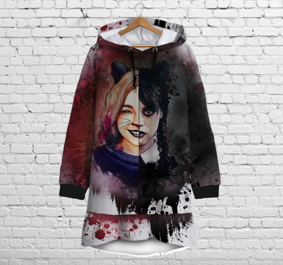 Плаття-худі рожеве з капюшоном і воланом Вензді в Еніт (Венздей Аддамс) (Wednesday Addams) Дитячі і дорослі розміри. ВСІ Розміри