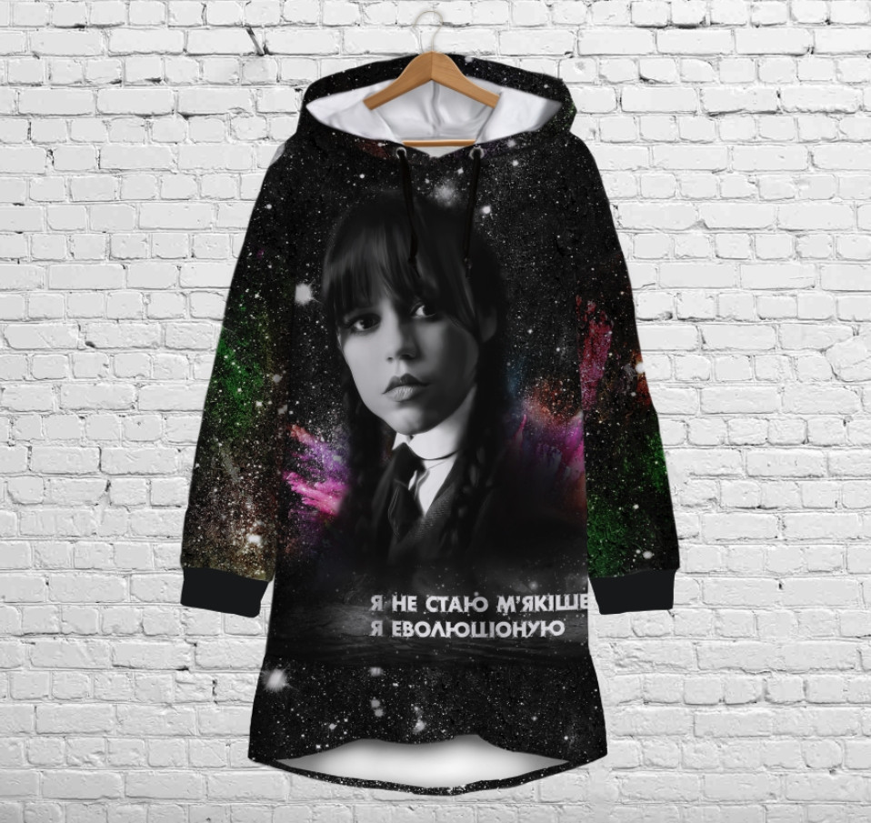 Плаття-худі рожеве з капюшоном і воланом Вензді Аддамс