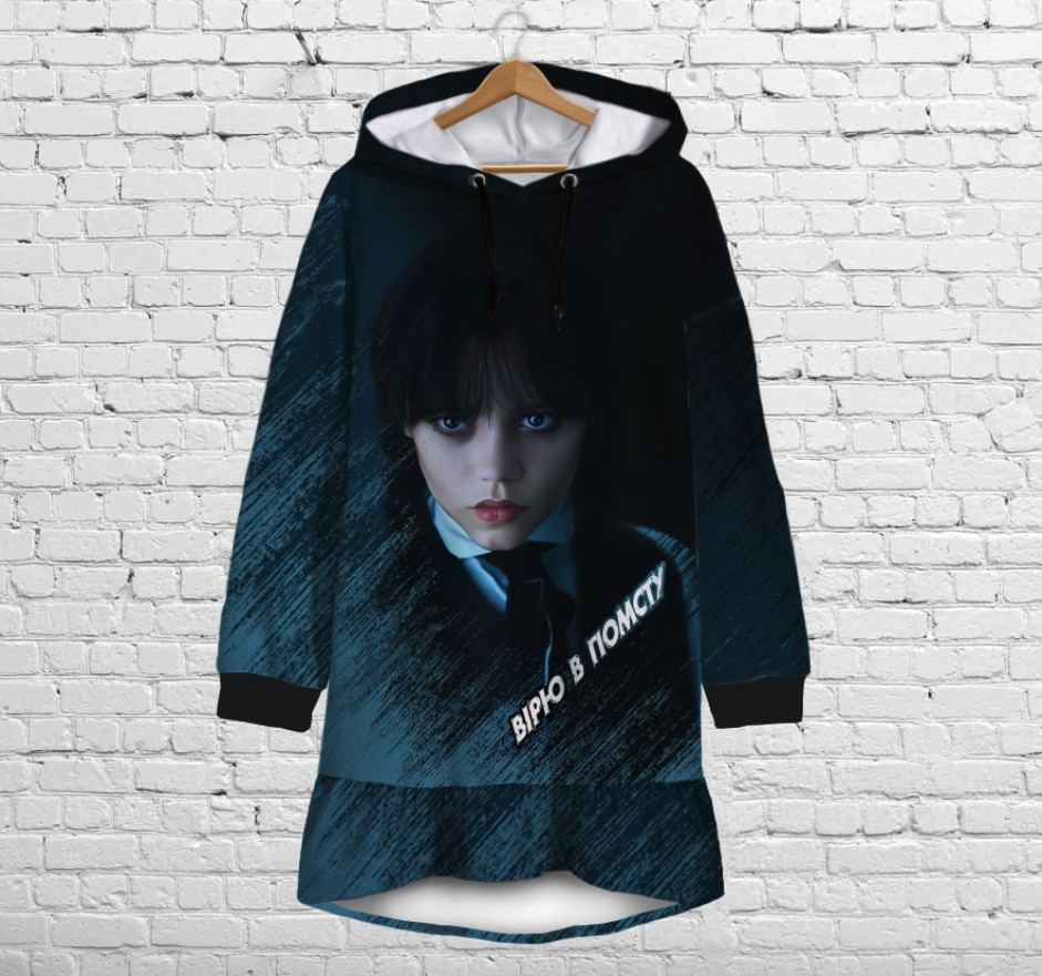 Плаття-худі рожеве з капюшоном і воланом Вензді Аддамс