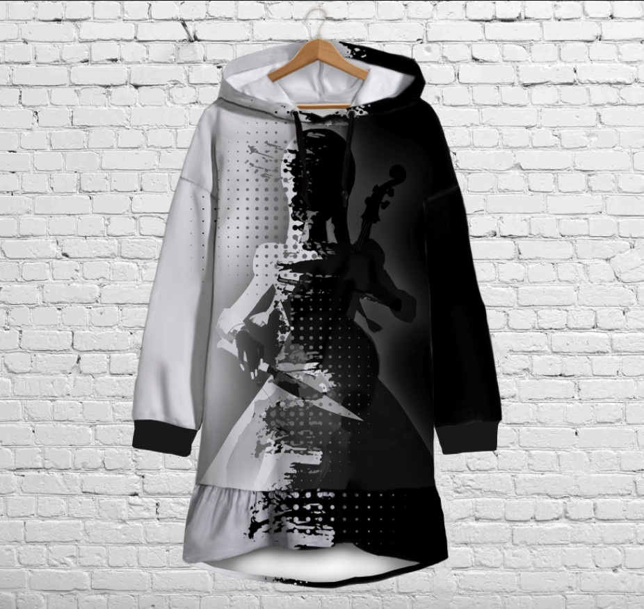 Плаття-худі рожеве з капюшоном і воланом Вензді Аддамс і віолончель