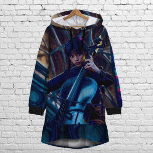 Плаття-худі рожеве з капюшоном і воланом Вензді Аддамс і віолончель