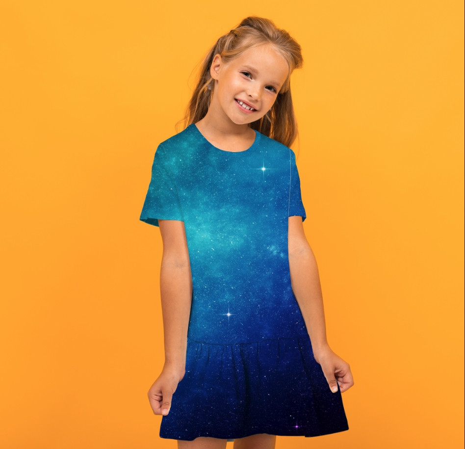 Плаття з воланом Космос (Кит) Дитячі і дорослі розміри. ВСІ Розміри Преміум тканина