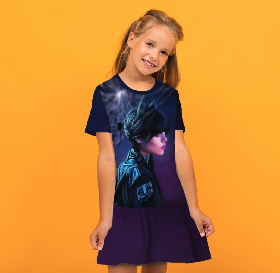 Плаття з воланом Венсдей Аддамс з вушками Wednesday Addams Дитячі і дорослі розміри. ВСІ Розміри Преміум тканина