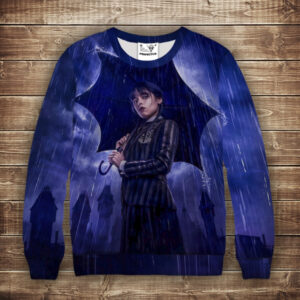 Світшот з 3D принтом Вензді Аддамс під парасолею (Wednesday Addams) ВСІ Розміри Преміум тканина