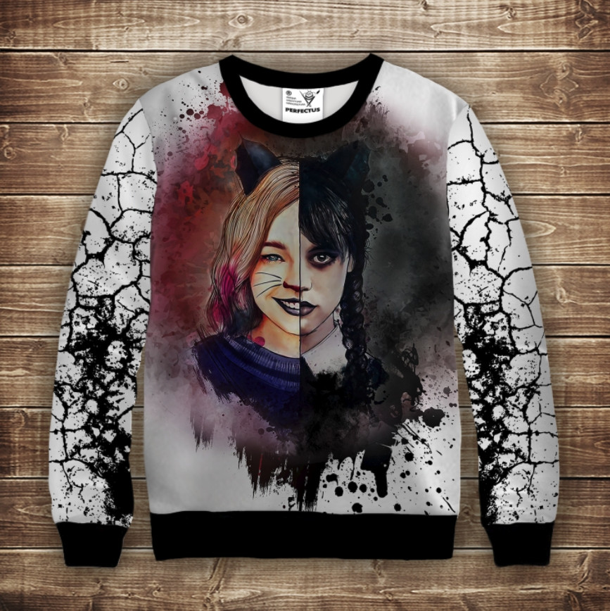 Світшот з 3D принтом Вензді Аддамс і Еніт (Wednesday Addams) ВСІ Розміри Преміум тканина