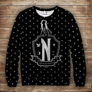 Світшот з 3D принтом Академія Невермор Вензді Аддамс з вушками (Wednesday Addams) ВСІ Розміри Преміум тканина