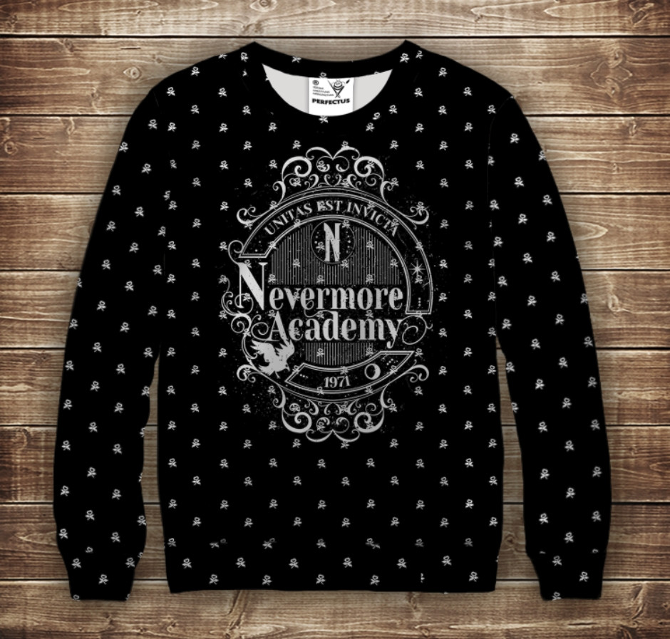 Світшот з 3D принтом Академія Невермор Вензді Аддамс з вушками (Wednesday Addams) ВСІ Розміри Преміум тканина
