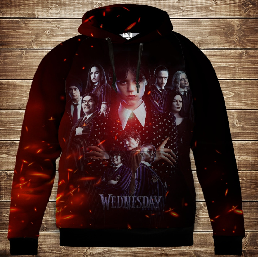 Толстівка з 3D принтом Вензді Аддамс (Wednesday Addams) Дитячі і дорослі розміри. ВСІ Розміри Преміум тканина