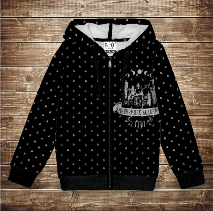 Худі з 3D принтом Академія Невермор Вензді Аддамс (Wednesday Addams) Всі розміри. ВСІ Розміри Преміум тканина