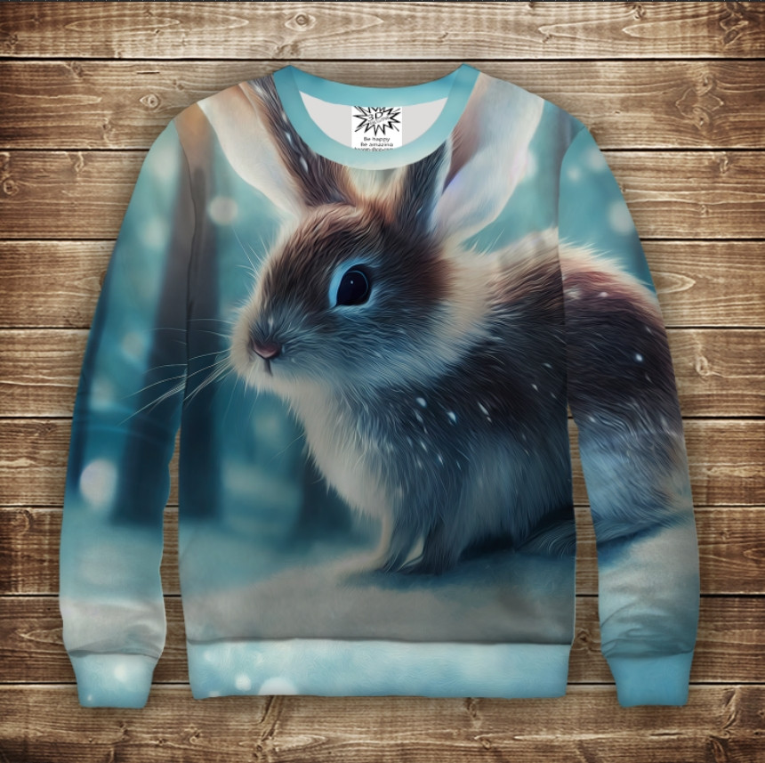 Світшот з 3D принтом Зайчик (кролик) в лісі. Дорослі і дитячі розміри ВСІ Розміри Преміум тканина