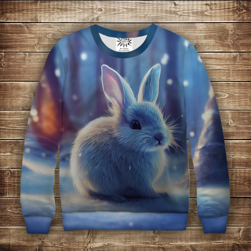 Світшот з 3D принтом Зайчик (кролик) в лісі. Дорослі і дитячі розміри ВСІ Розміри Преміум тканина