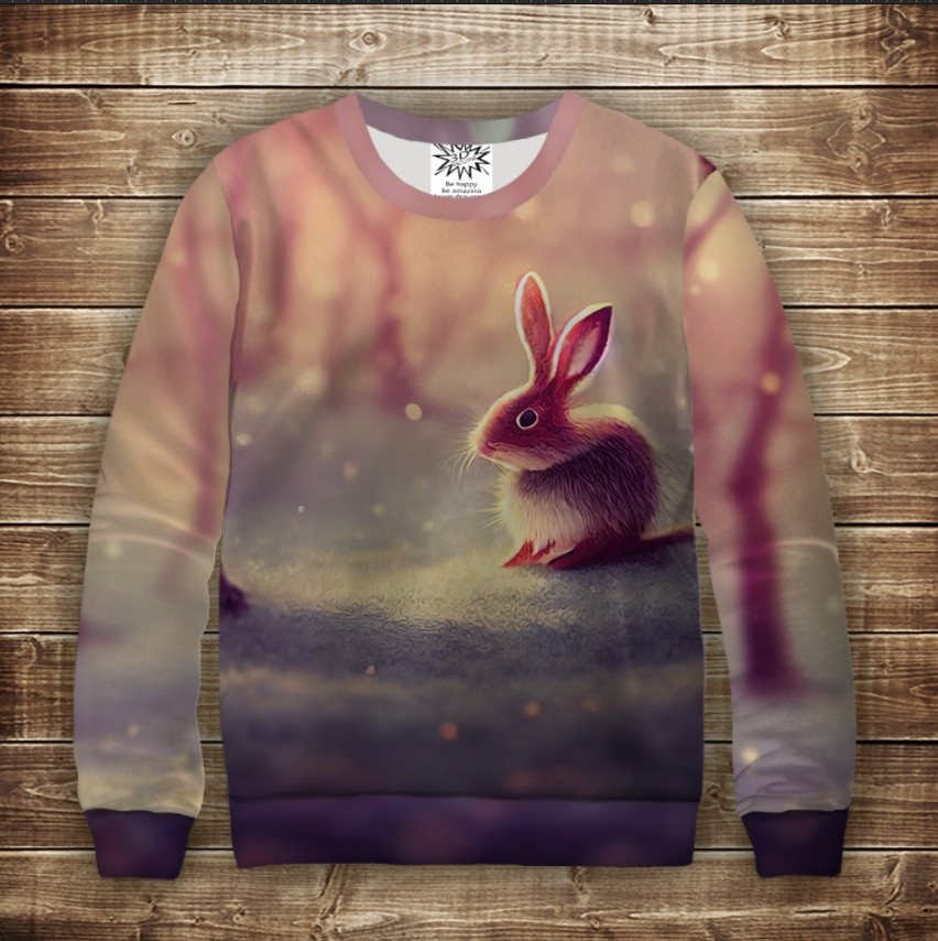 Світшот з 3D принтом Зайчик (кролик) в лісі. Дорослі і дитячі розміри ВСІ Розміри Преміум тканина