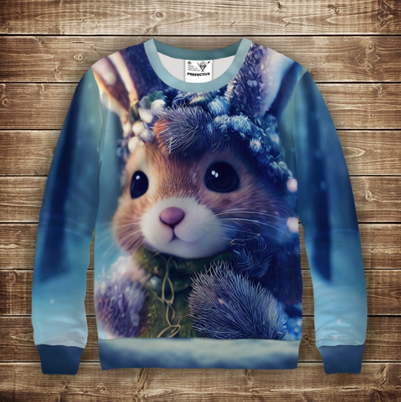 Світшот з 3D принтом Зайчик (кролик) в лісі. Дорослі і дитячі розміри ВСІ Розміри Преміум тканина