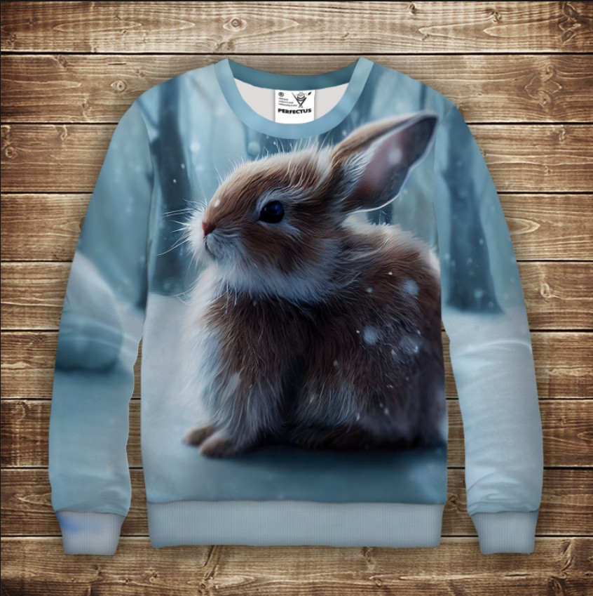 Світшот з 3D принтом Зайчик (кролик) в лісі. Дорослі і дитячі розміри ВСІ Розміри Преміум тканина