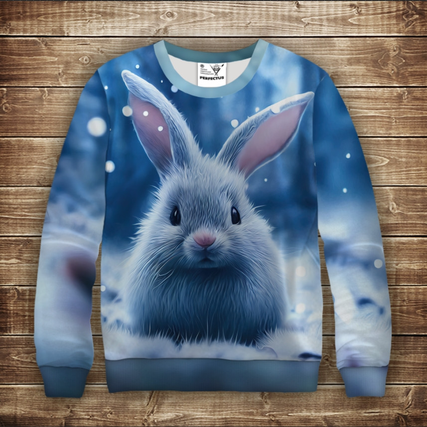 Світшот з 3D принтом Зайчик (кролик) в лісі. Дорослі і дитячі розміри ВСІ Розміри Преміум тканина