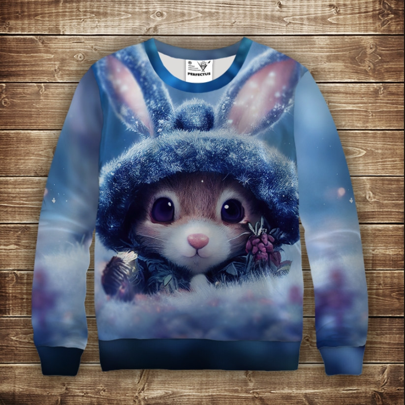 Світшот з 3D принтом Зайчик (кролик) в лісі. Дорослі і дитячі розміри ВСІ Розміри Преміум тканина