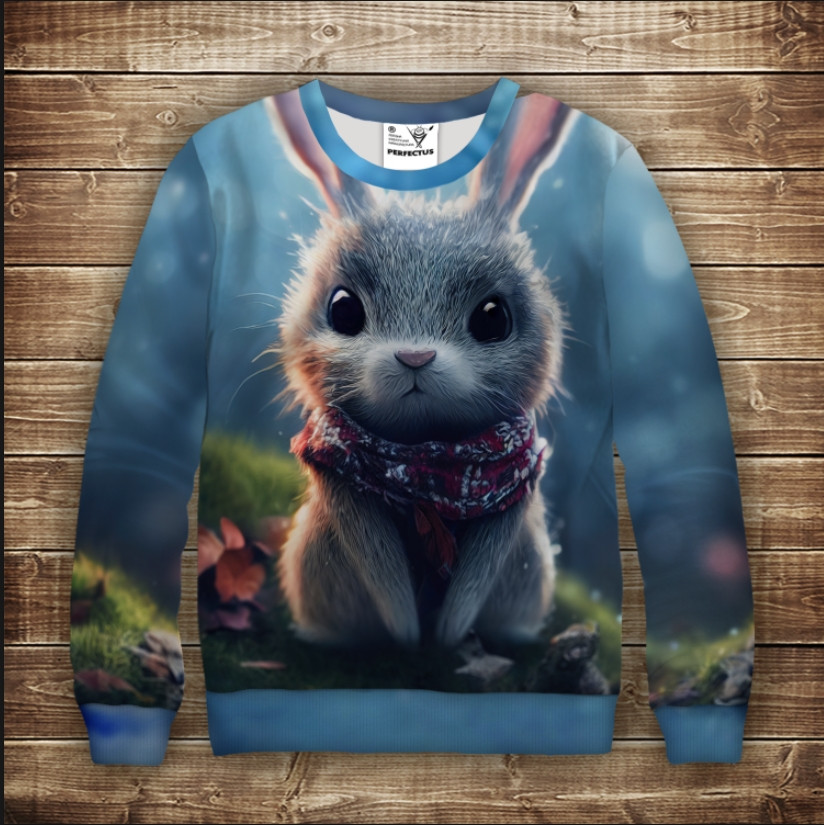 Світшот з 3D принтом Зайчик (кролик) в лісі. Дорослі і дитячі розміри ВСІ Розміри Преміум тканина