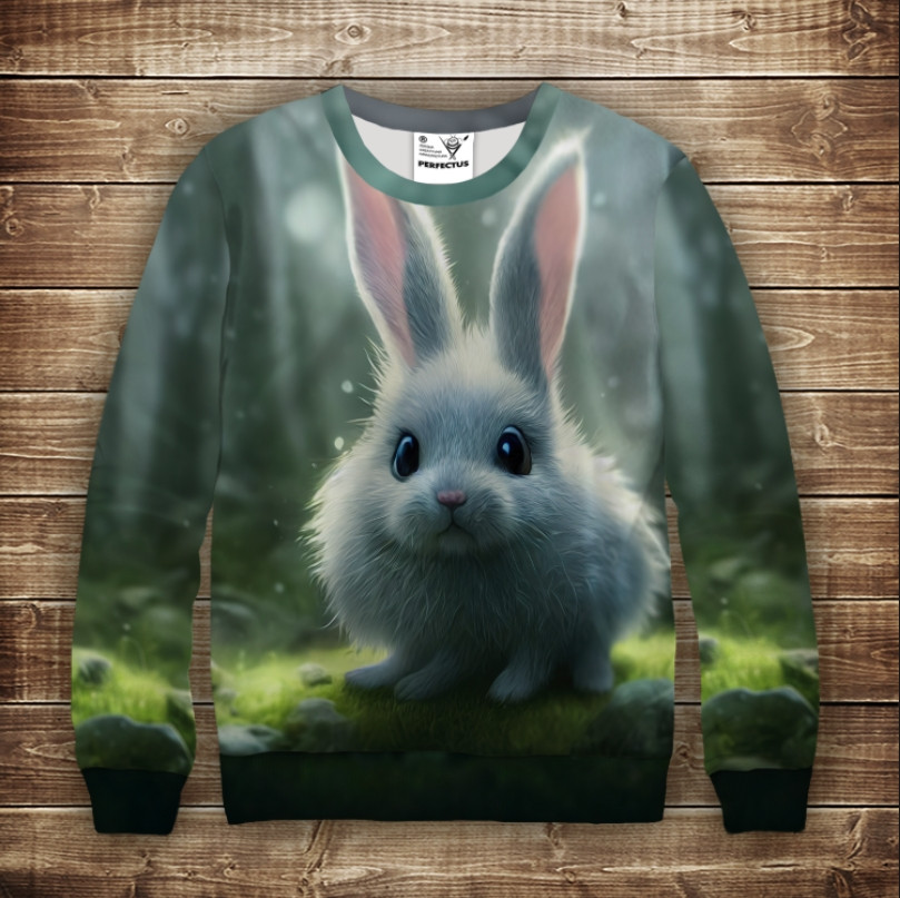 Світшот з 3D принтом Зайчик (кролик) в лісі. Дорослі і дитячі розміри ВСІ Розміри Преміум тканина