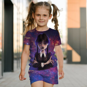 Костюм футболка + шорти з 3D принтом Вензді Аддамс Венздей Аддамс (Wednesday Addams) ВСІ Розміри Преміум тканина