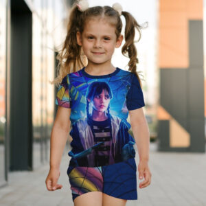 Костюм футболка + шорти з 3D принтом Вензді Аддамс Венздей Аддамс (Wednesday Addams) ВСІ Розміри Преміум тканина