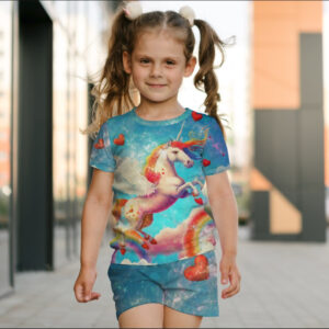 Костюм футболка + шорти з 3D принтом Єдиноріжки