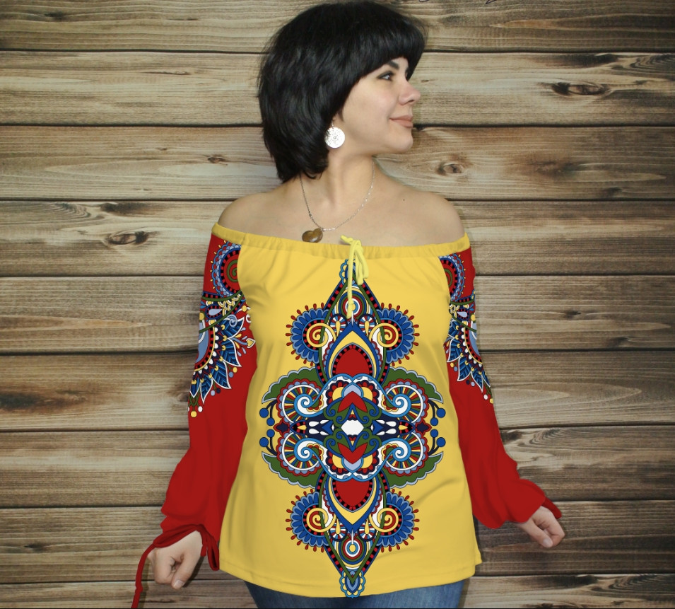 Туніка (блуза) Carmen Етнічні орнаменти ВСІ Розміри Преміум тканина
