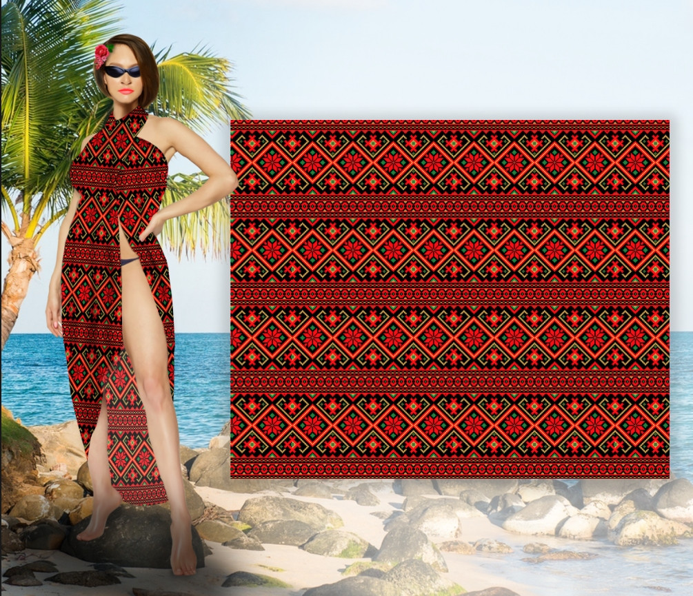 Парео-хустка-палантин 10 в 1 з принтом Вышиванка ВСІ Розміри