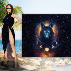 Парео-хустка-палантин 10 в 1 з принтом Вовк космос ВСІ Розміри