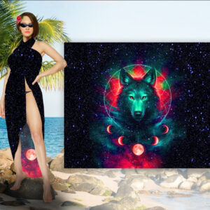 Парео-хустка-палантин 10 в 1 з принтом Вовк космос ВСІ Розміри