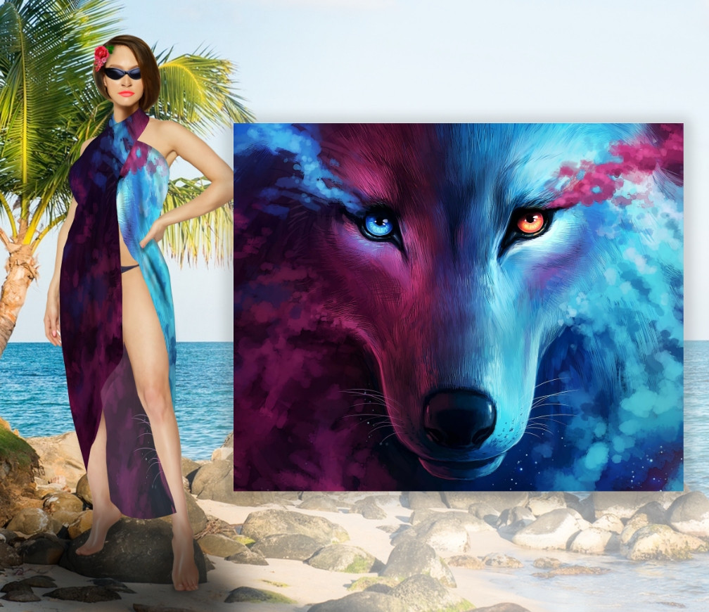 Парео-хустка-палантин 10 в 1 з принтом Вовк ВСІ Розміри