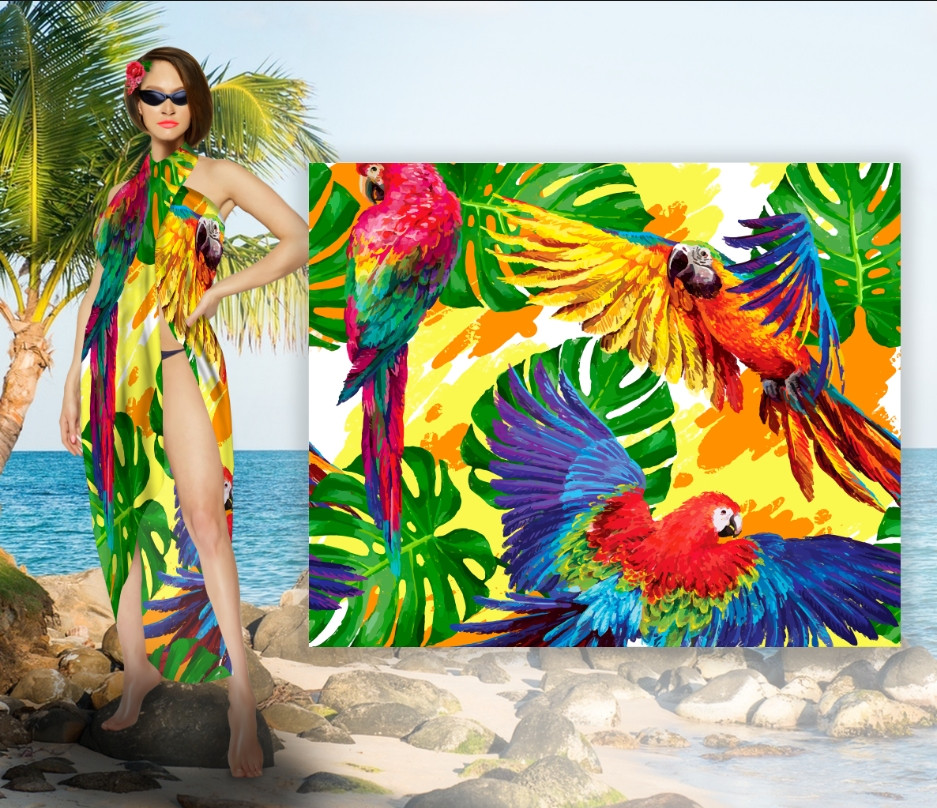 Парео-хустка-палантин 10 в 1 з принтом Папуги ВСІ Розміри