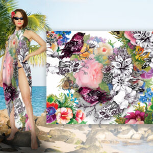 Парео-хустка-палантин 10 в 1 з принтом Квіти та птахи ВСІ Розміри