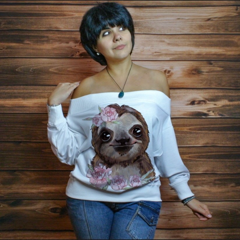 Жіночий світшот-з відкритими плечима з 3D принтом на тему: Заєць ВСІ Розміри Преміум тканина