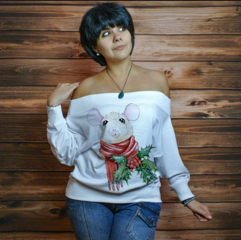 Жіночий світшот-з відкритими плечима з 3D принтом на тему: Лисиця ВСІ Розміри Преміум тканина