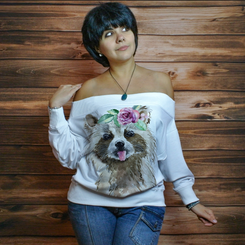 Жіночий світшот-з відкритими плечима з 3D принтом на тему: Морська свинка ВСІ Розміри Преміум тканина