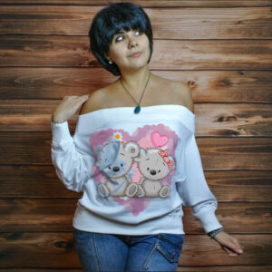 Жіночий світшот-з відкритими плечима з 3D принтом на тему: Кіт візерунок ВСІ Розміри Преміум тканина