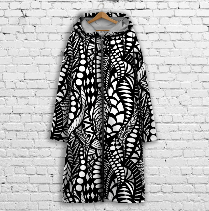 Кардиган - худи на молнии с 3Д принтом ЧБ Орнамент ВСІ Розміри Преміум тканина