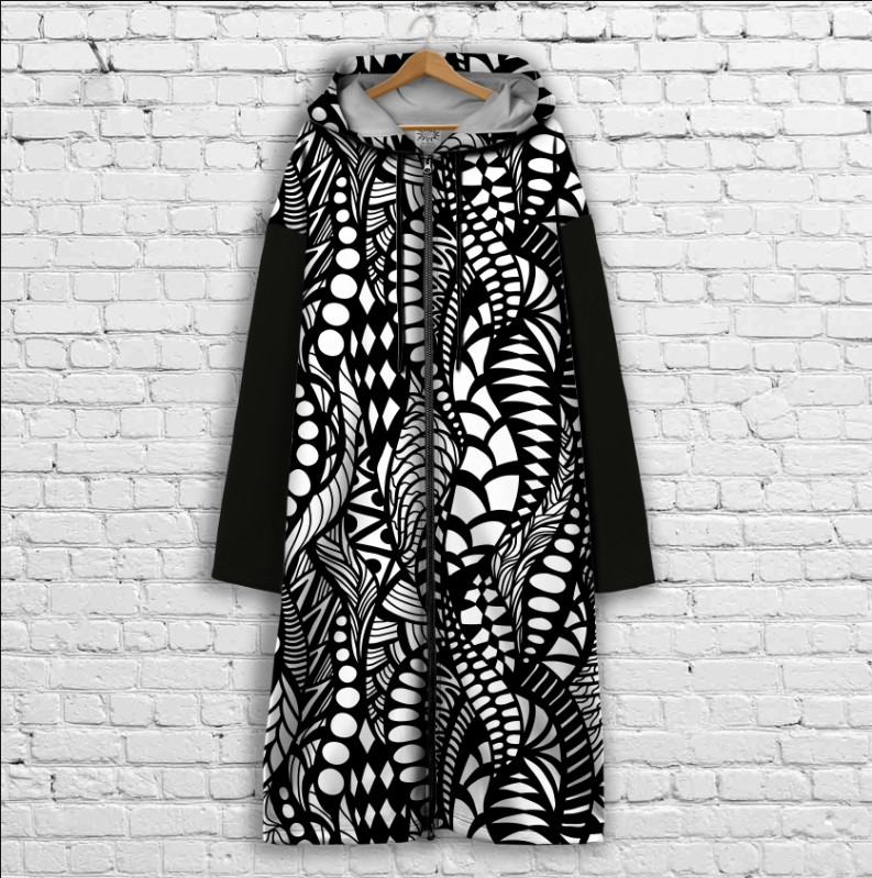 Кардиган - худи на молнии с 3Д принтом ЧБ Орнамент ВСІ Розміри Преміум тканина