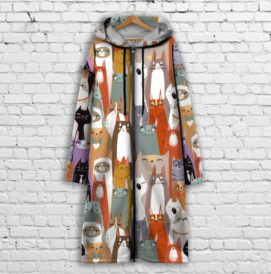 Кардиган - худі на блискавці з 3Д принтом Коти ВСІ Розміри Преміум тканина