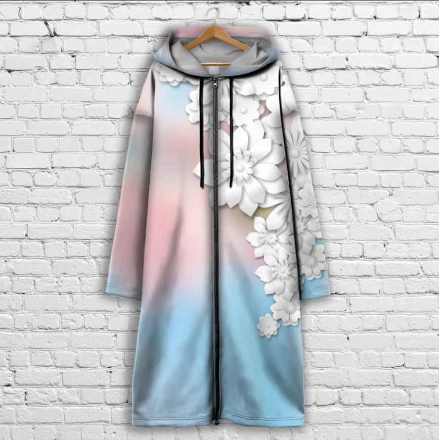 Кардиган - худі на блискавці з 3Д принтом Білі квіти ВСІ Розміри Преміум тканина