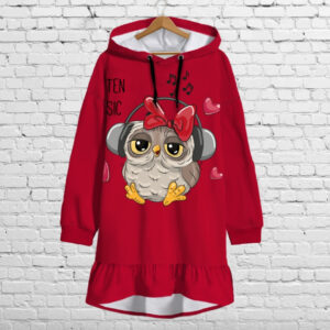 Плаття-худі з капюшоном і воланом Сова в навушниках Дитячі і дорослі розміри. ВСІ Розміри Преміум тканина