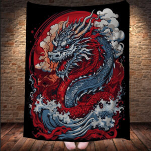 Плед з 3D принтом Дракон в стилі Street Art - Морьский Дракон з червоними очима _001 150х200 см.